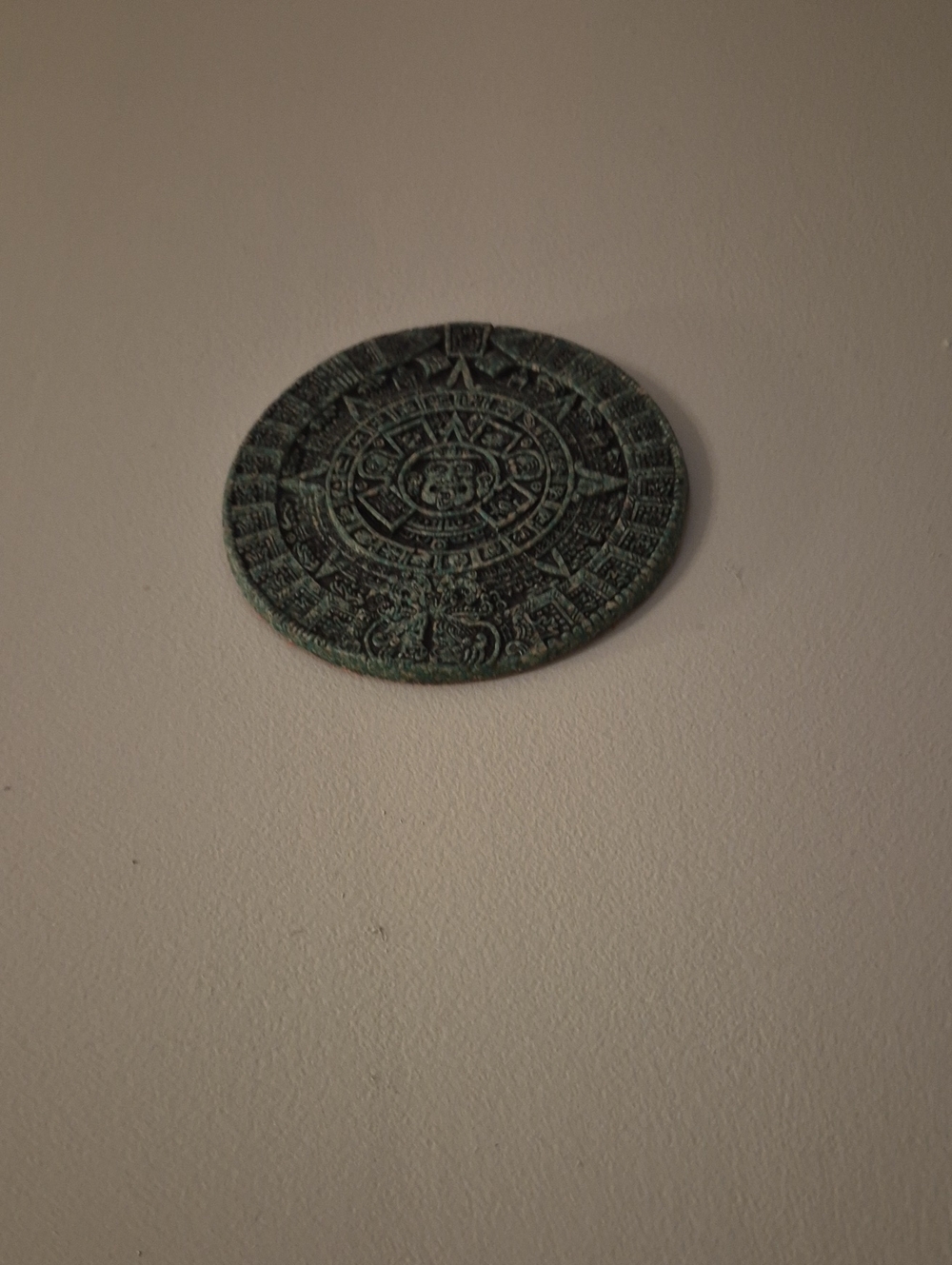 Decorative Aztec Calendar Wall Plaque in Patina Green